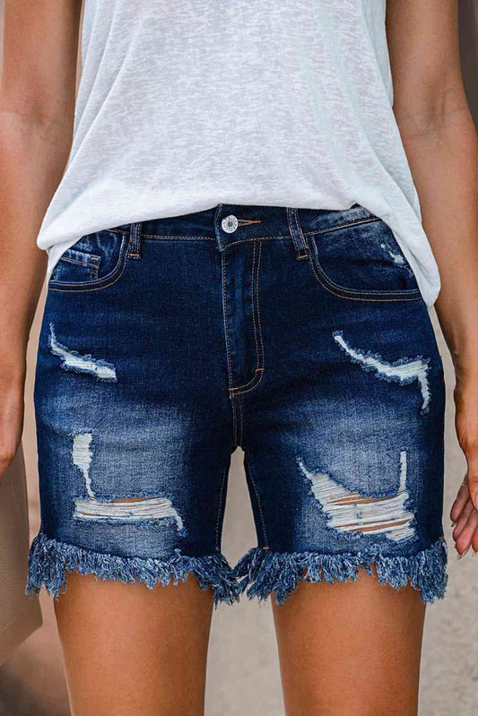 Distressed Frayed Hem Denim Shorts Medium