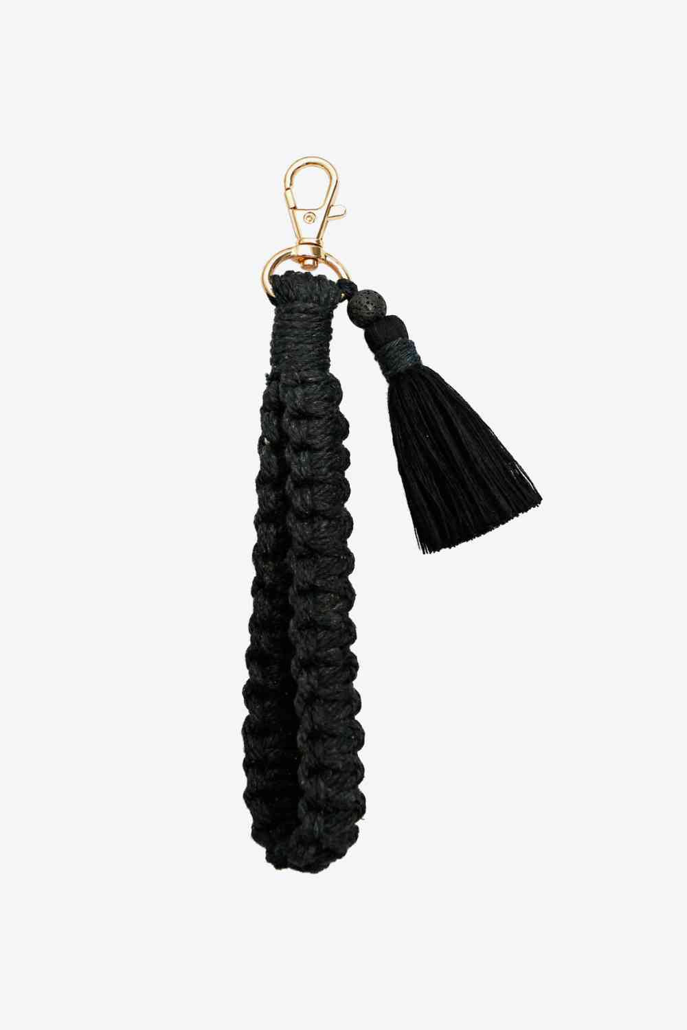 Wristlet Keychain with Tassel Black One Size