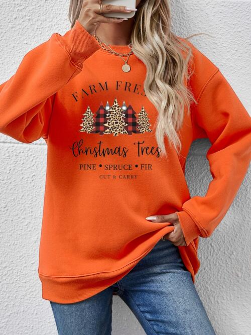 Graphic Round Neck Long Sleeve Sweatshirt Pumpkin