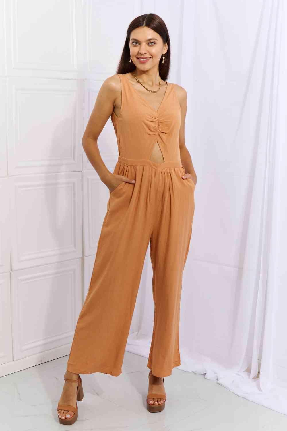 HEYSON Feels Right Cut Out Detail Wide Leg Jumpsuit in Sherbet Sherbet