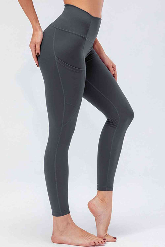 Breathable Wide Waistband Active Leggings with Pockets Charcoal