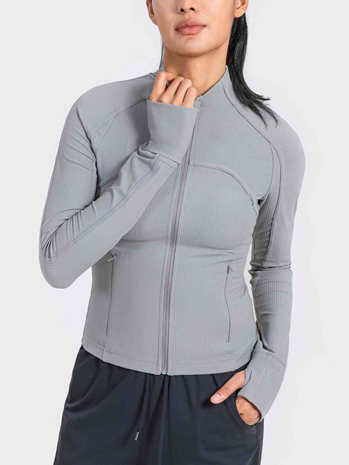 Zip-Up Long Sleeve Sports Jacket Heather Gray