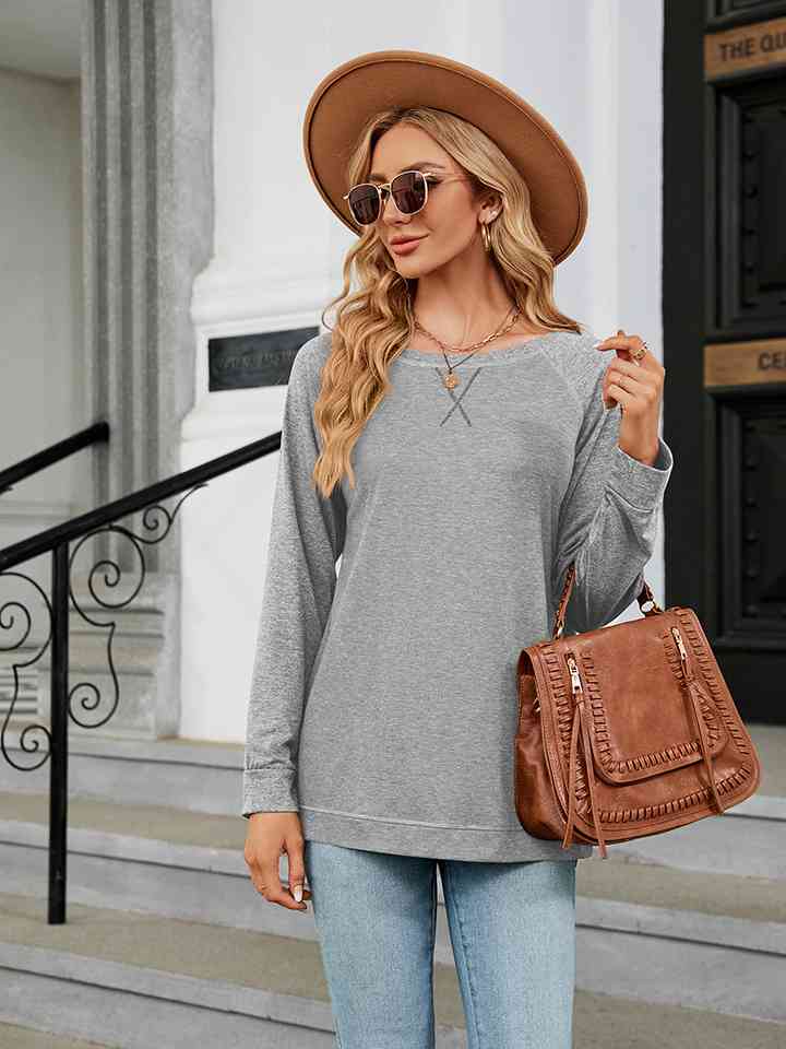 Round Neck Long Sleeve T-Shirt Cloudy Blue