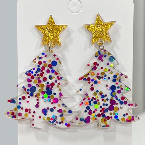 Christmas Tree Acrylic Dangle Earrings Royal Blue One Size