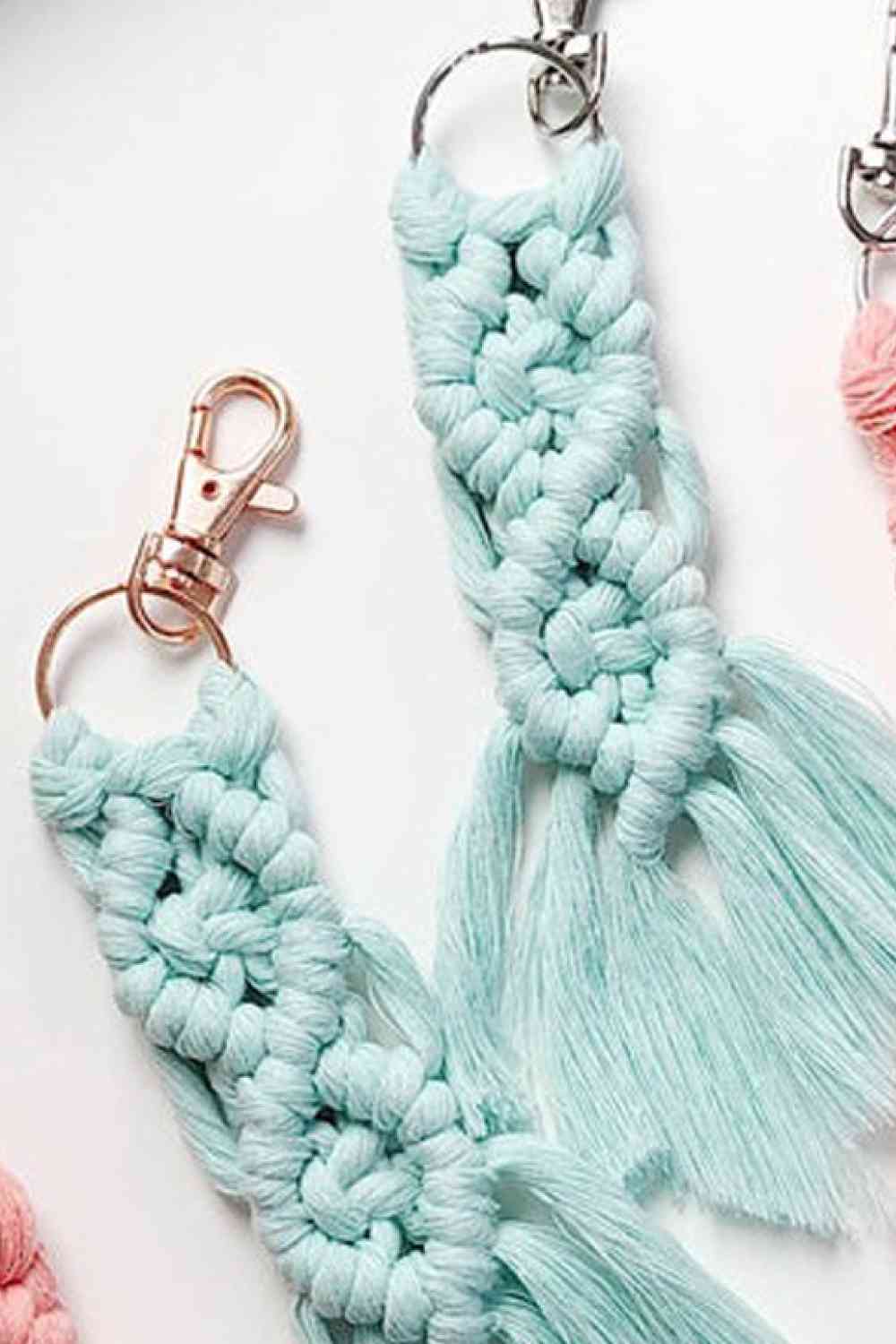 Assorted 4-Pack Macrame Fringe Keychain Pastel Blue One Size