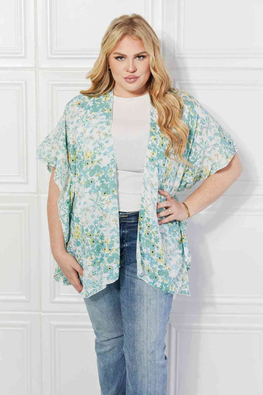 Justin Taylor Fields of Poppy Floral Kimono in Green Light Green One Size