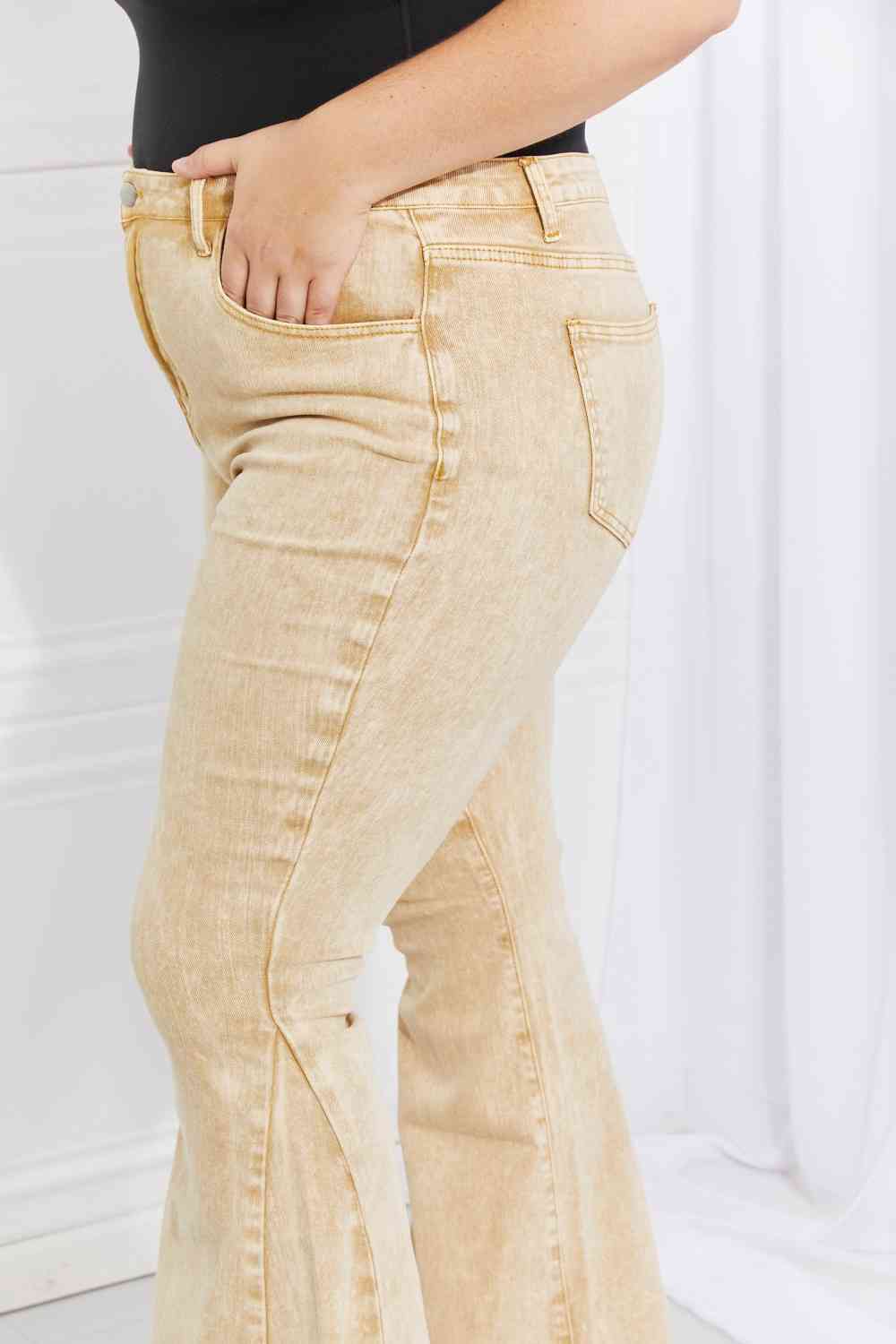 Color Theory Flip Side Fray Hem Bell Bottom Jeans in Yellow