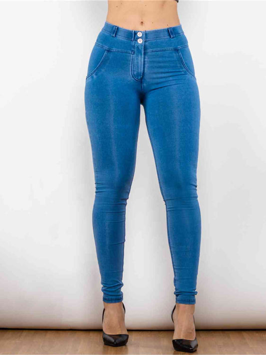 Full Size Buttoned Skinny Jeans Azure