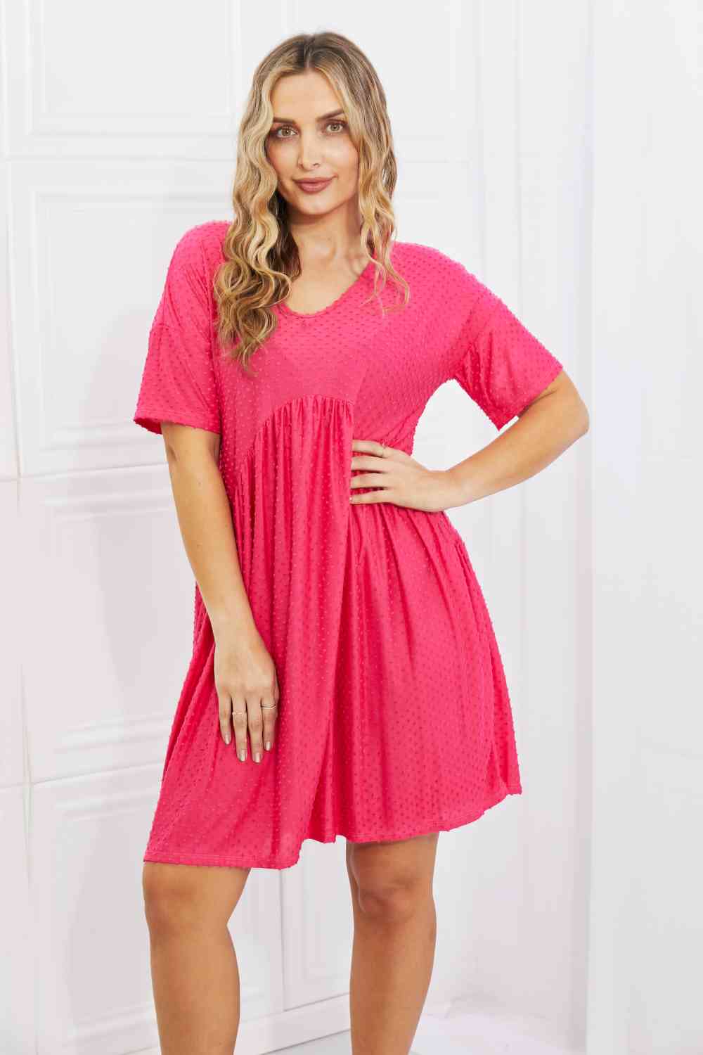 BOMBOM Another Day Swiss Dot Casual Dress in Fuchsia Hot Pink