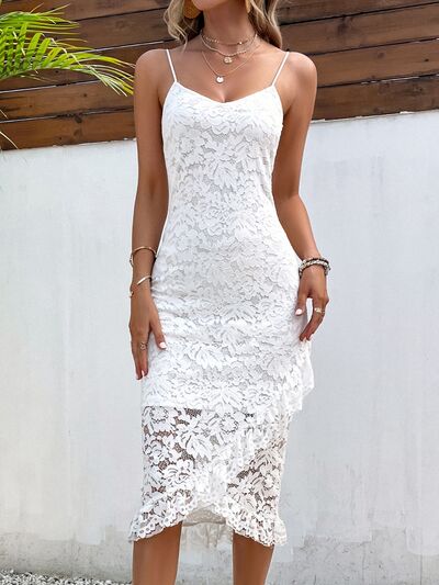 Lace Detail Spaghetti Strap Wrap Dress White