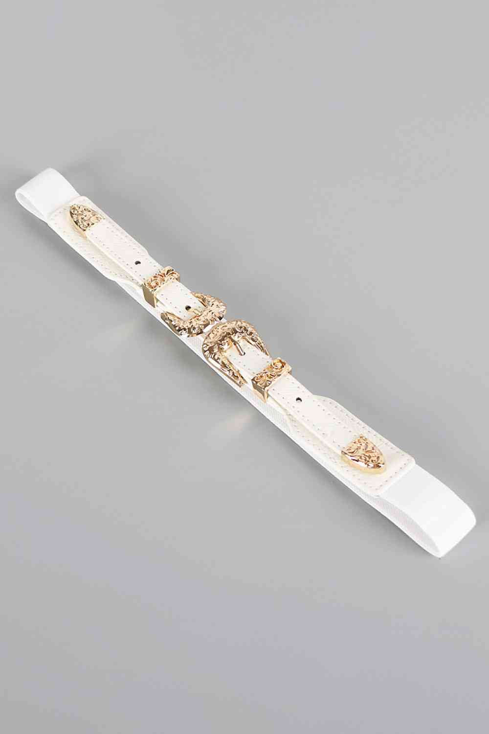 Double Buckle PU Leather Belt White One Size