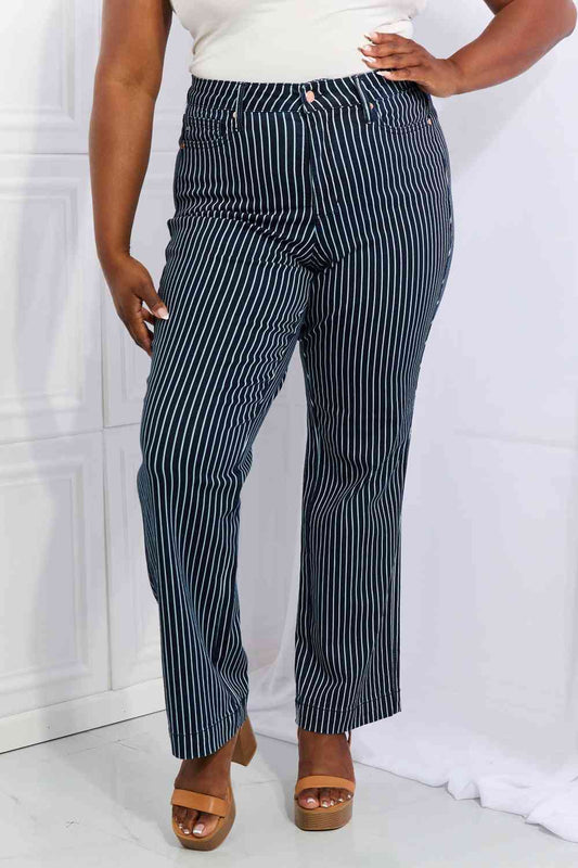 Judy Blue Cassidy Full Size High Waisted Tummy Control Striped Straight Jeans French Blue