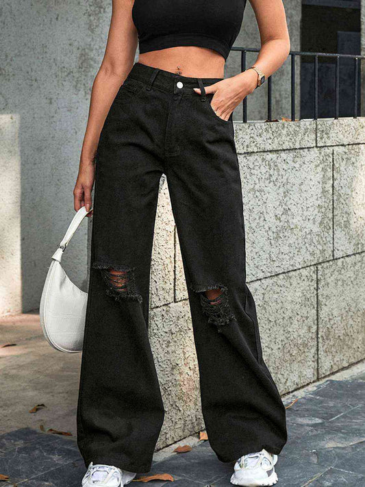 Distressed Wide Leg Jeans Black