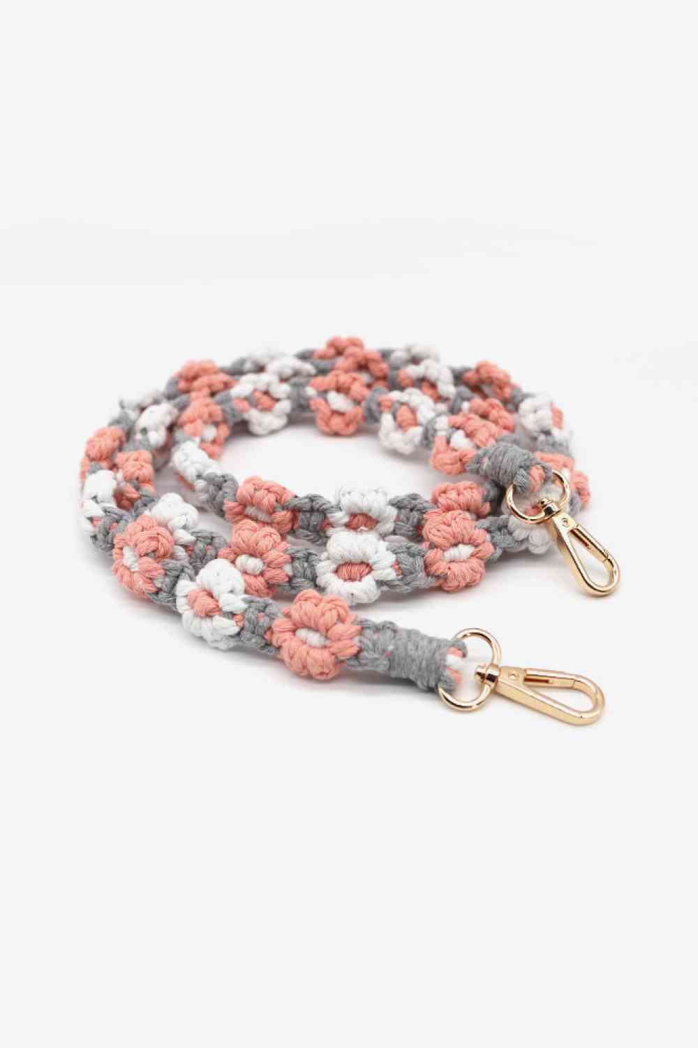 Macrame Flower Lanyard Pink/Grey One Size