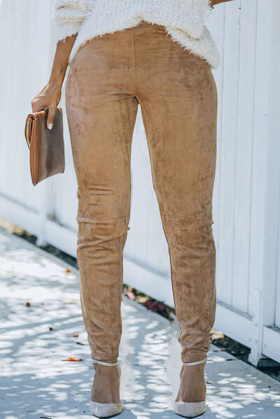 Plus Size High Waist Skinny Pants Camel