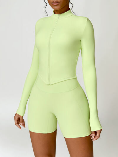 Zip Up Mock Neck Long Sleeve Active Outerwear Lime
