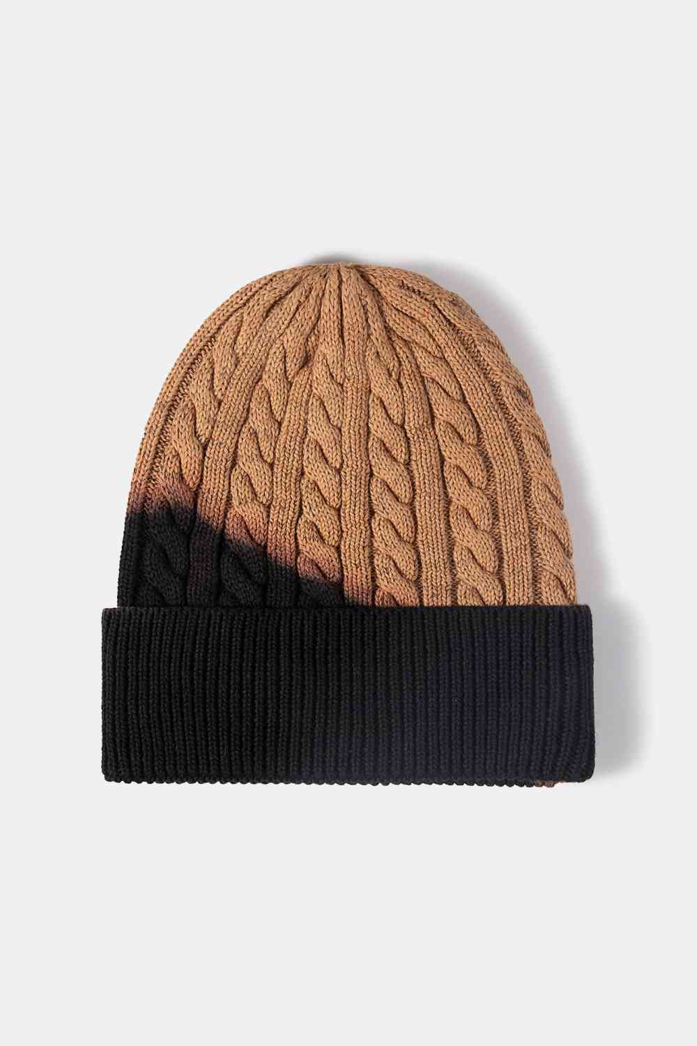 Contrast Tie-Dye Cable-Knit Cuffed Beanie Khaki/Black One Size