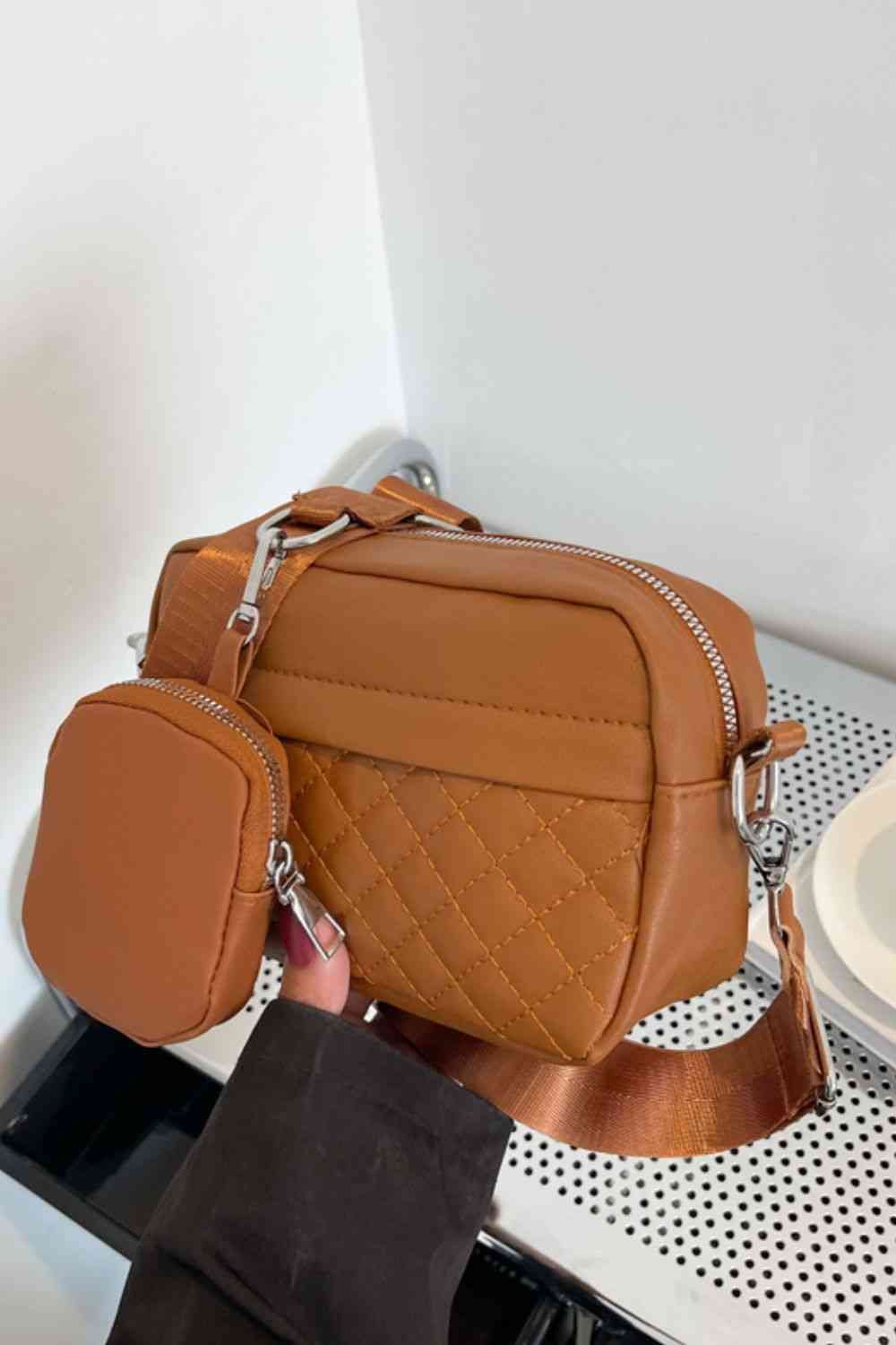 Adored PU Leather Shoulder Bag with Small Purse Caramel One Size