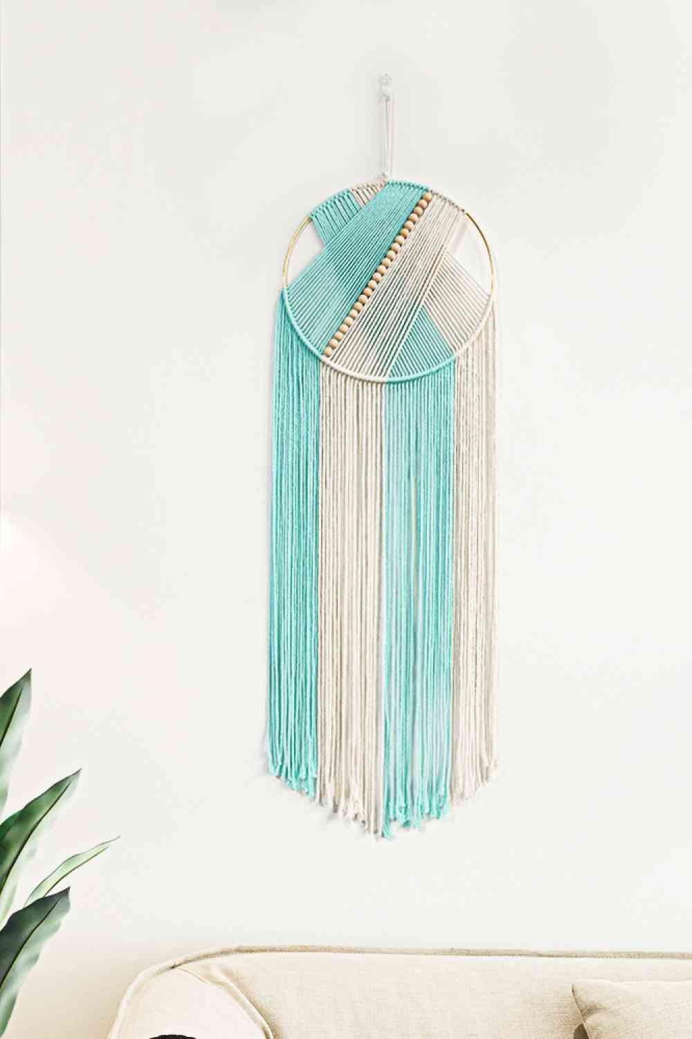 Contrast Macrame Hoop Wall Hanging Tiffany Blue One Size