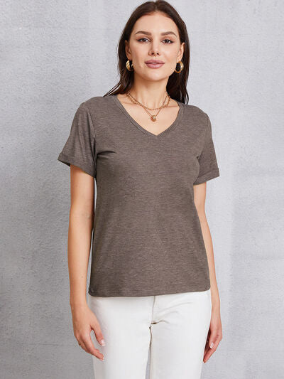 V-Neck Short Sleeve T-Shirt Mocha