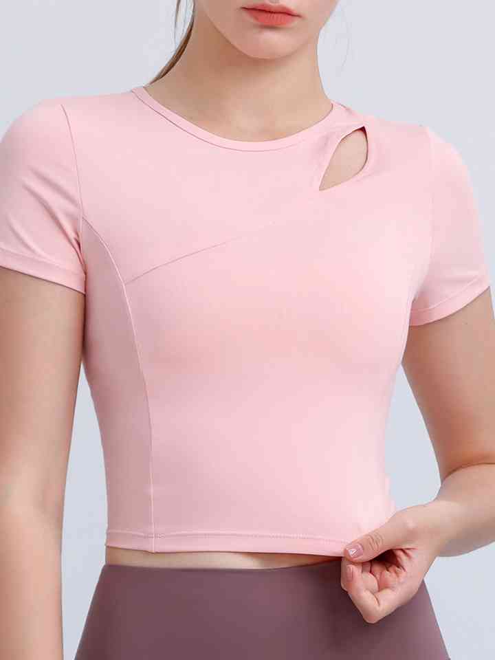 Round Neck Short Sleeve Active Top Dusty Pink