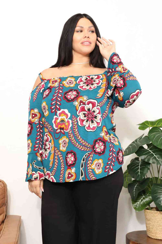 Sew In Love Full Size Floral Cold Shoulder Blouse Floral