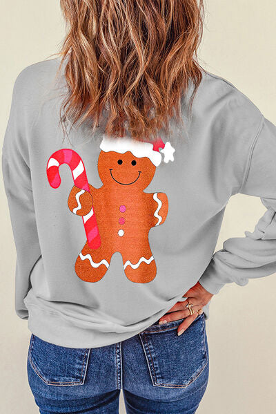 Gingerbread Round Neck Dropped Shoulder Sweatshirt