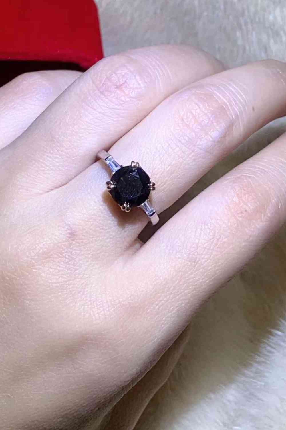 2 Carat Black Moissanite Platinum-Plated Ring Black