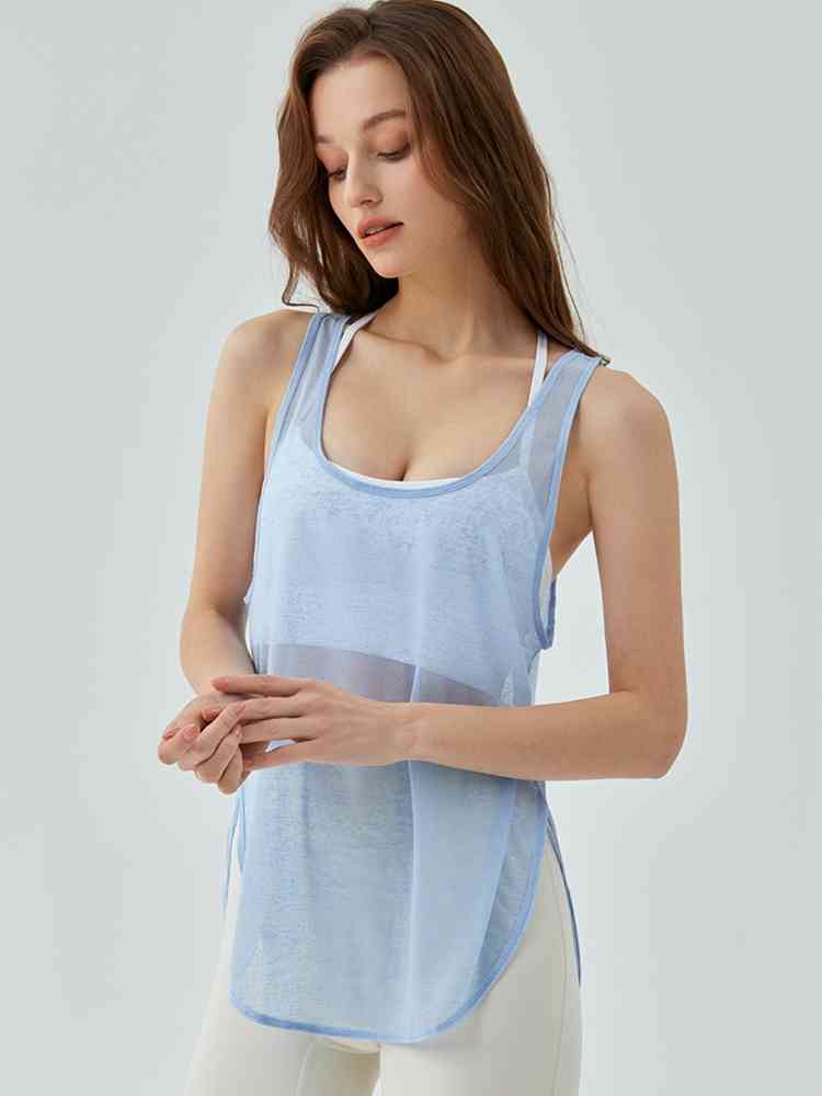 Scoop Neck Sports Tank Top Misty Blue