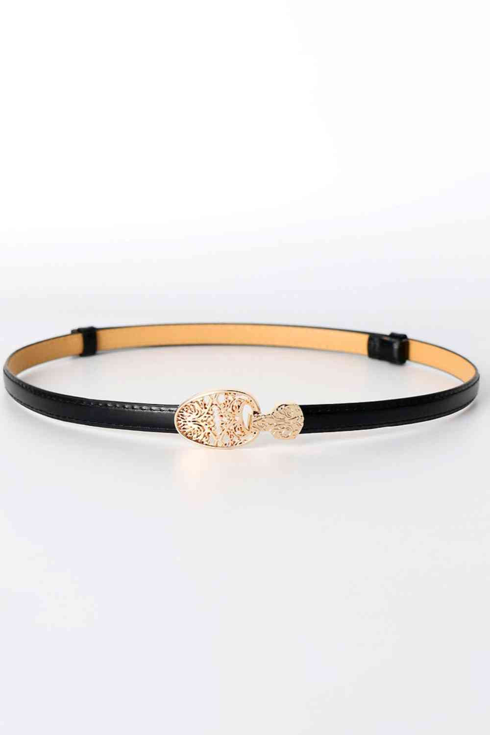 Skinny PU Leather Belt with Alloy Buckle Black One Size