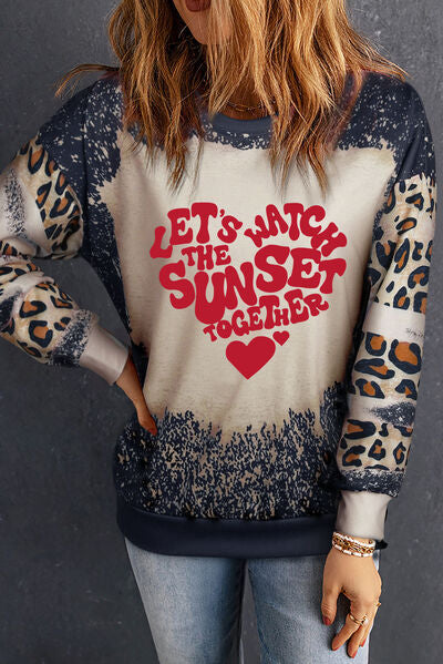 LET'S WATCH THE SUNSET TOGETHER Leopard Round Neck Sweatshirt Black