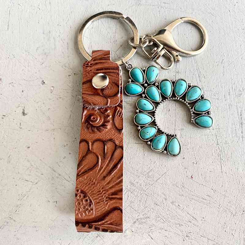 Turquoise Genuine Leather Key Chain Style A One Size