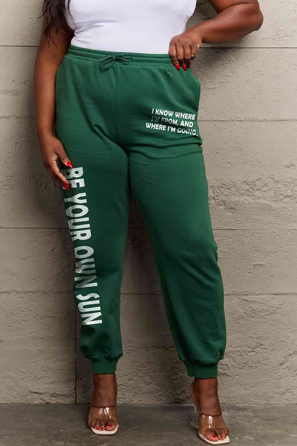 Simply Love Full Size BE YOUR OWN SUN Graphic Sweatpants Green