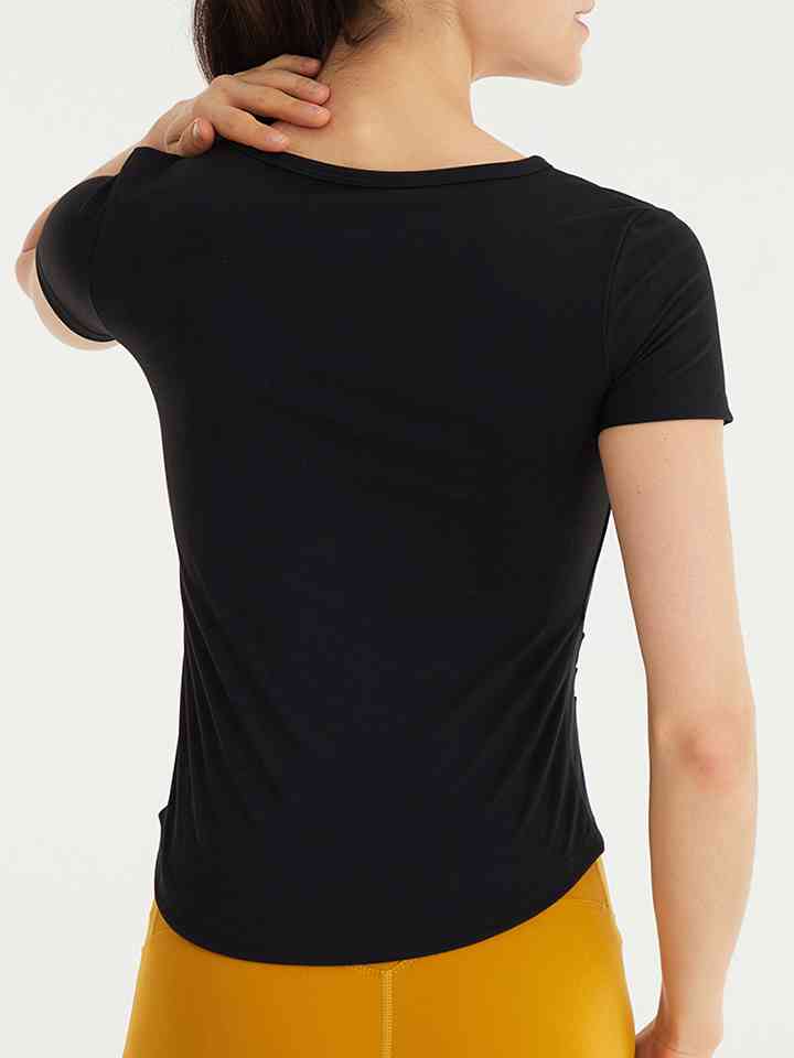 Notched Neck Short Sleeve Active Top