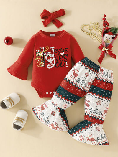 Letter Graphic Bodysuit and Pants Set Scarlet