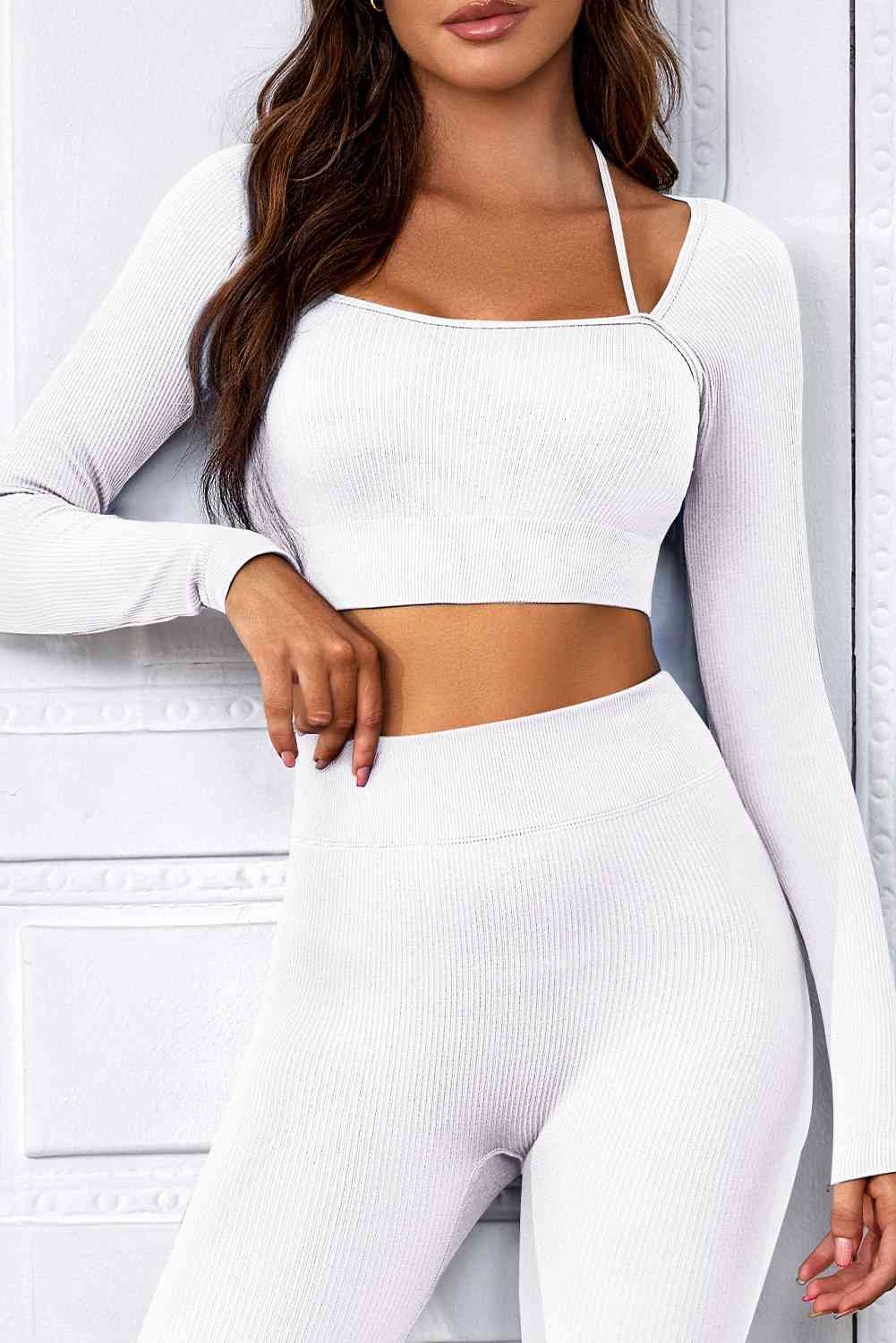 Long Sleeve Cropped Sports Top White
