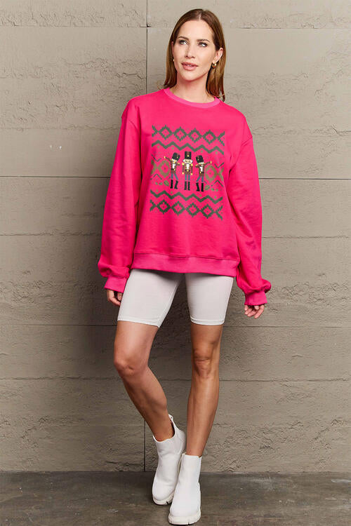 Simply Love Full Size Nutcracker Graphic Long Sleeve Sweatshirt Deep Rose