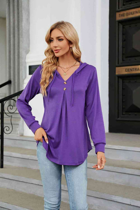 Long Sleeve Hooded Blouse Purple