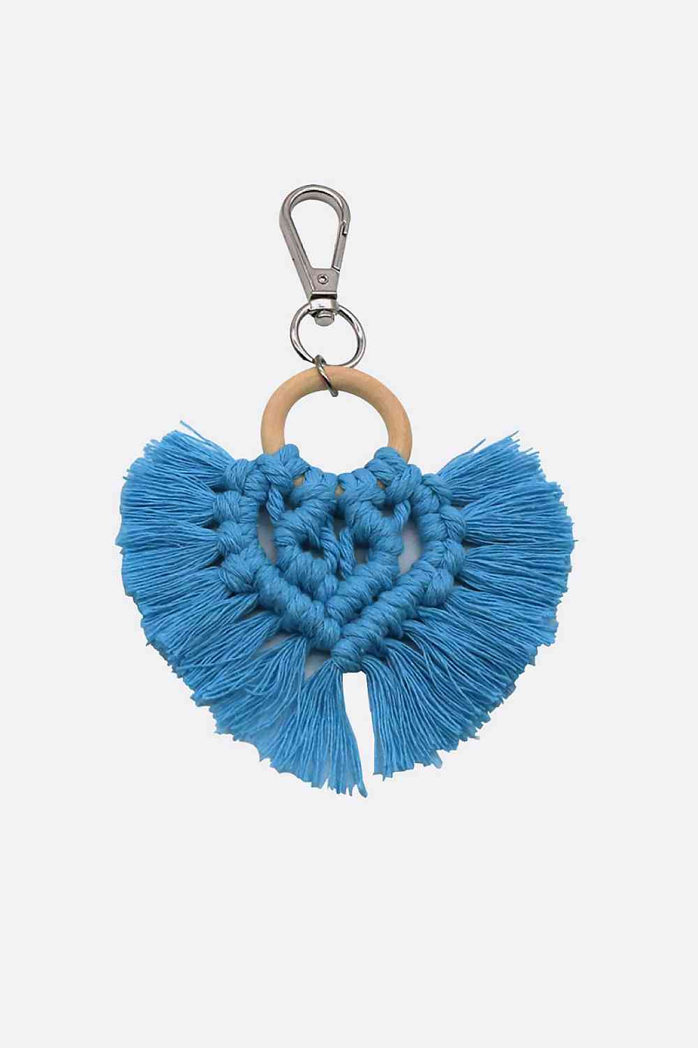 Assorted 4-Pack Heart-Shaped Macrame Fringe Keychain Azure One Size