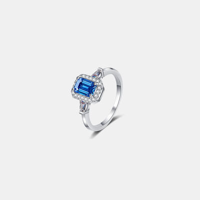 1 Carat Moissanite 925 Sterling Silver Ring Royal Blue