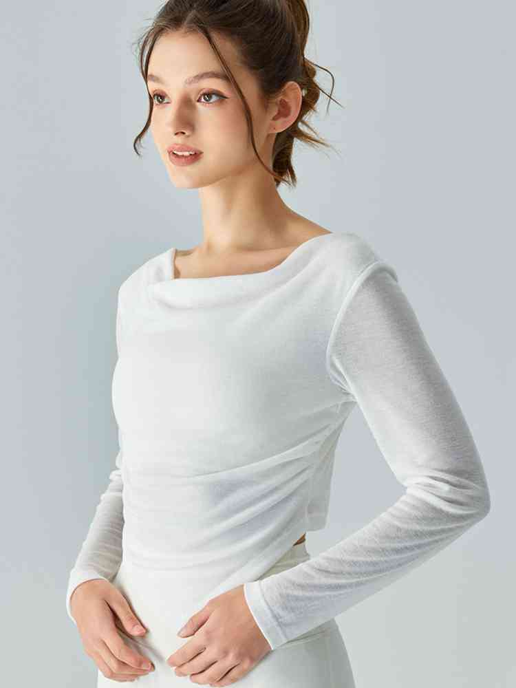 Cowl Neck Long Sleeve Sports Top White