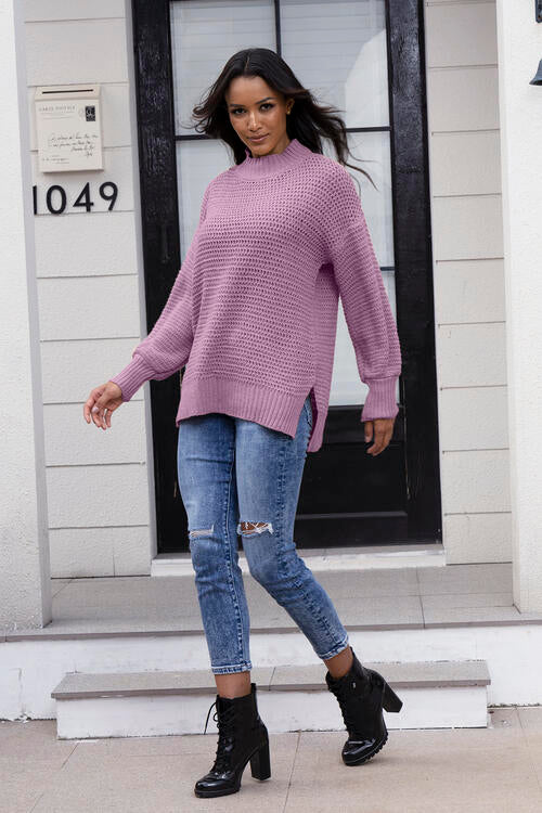Round Neck Slit Sweater Lilac