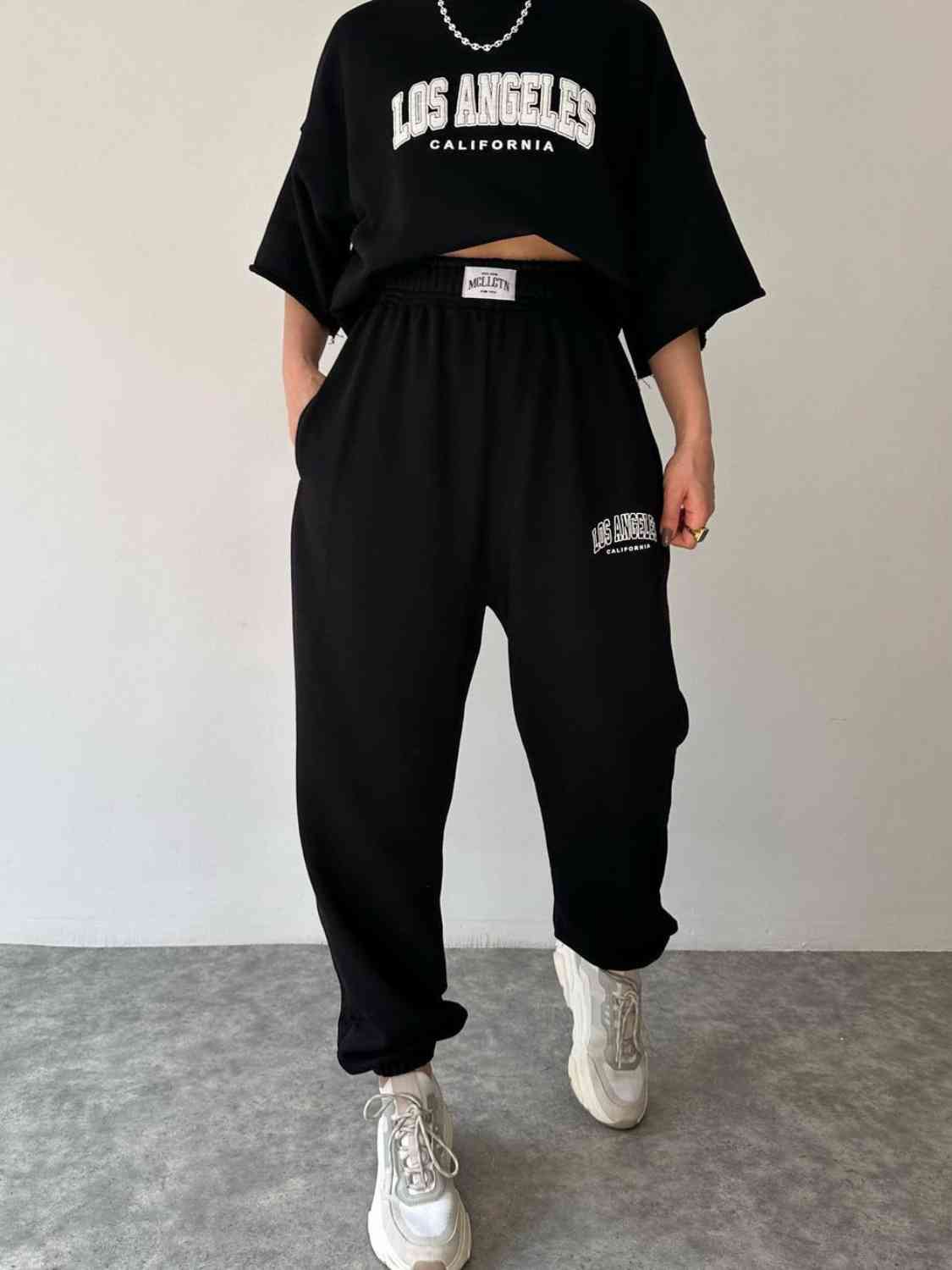 LOS ANGELES CALIFORNIA Graphic Sweatshirt and Sweatpants Set Black