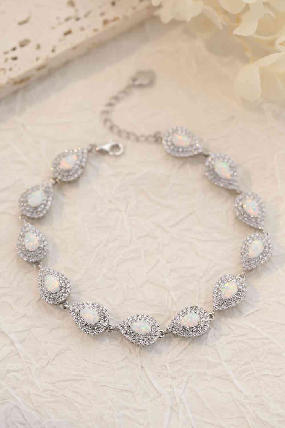 925 Sterling Silver Opal Bracelet White One Size