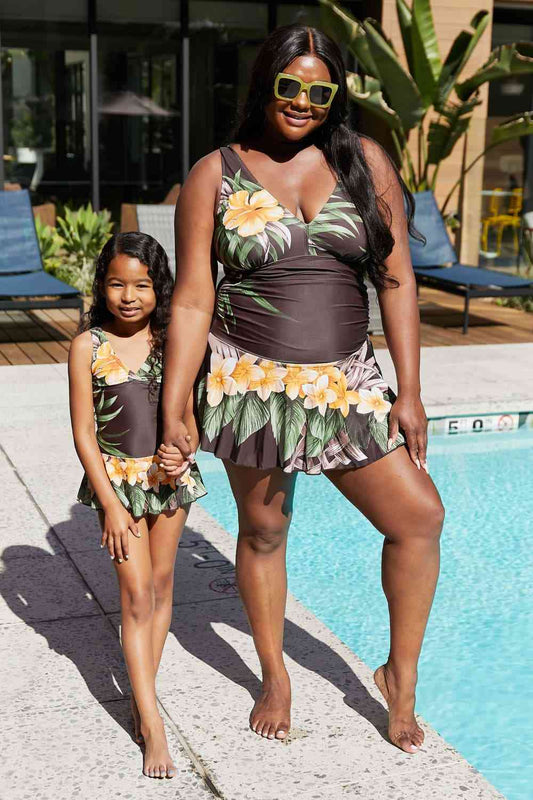 Marina West Swim Full Size Clear Waters Swim Dress in Aloha Brown Aloha Brown