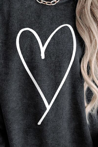 Heart Round Neck Dropped Shoulder Sweatshirt