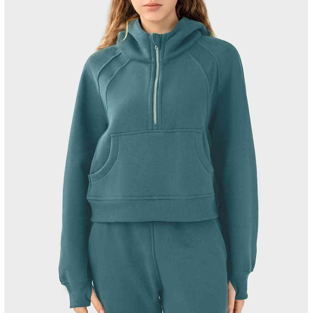 Half-Zip Long Sleeve Sports Hoodie Teal