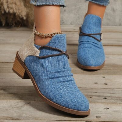 Contrast Canvas Low Heel Boots Azure