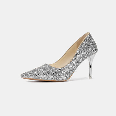 Glittered Stiletto Heel Pumps Silver/ 3.15 in