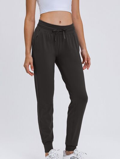 Double Take Tied Joggers with Pockets Charcoal